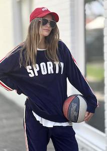 Sporty Velour Sweat - Navy