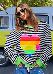 Heart Stripe Waffle Top - Navy/White Stripe