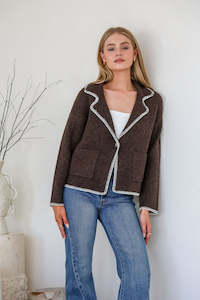 Blanket Stitch Short Jacket - Chocolate