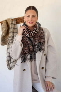 Animal Print Scarf - Black/Chocolate