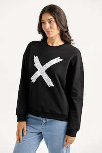 Kayla Crew - Black With Lilac Damask X