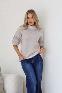 Turtle Neck Blanket Stitch Knit - Mocha