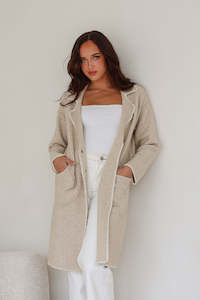 Grace Co: Tribecca 4 Button Coatigan - Latte