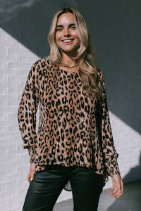 Shirts: Hi Low Pleated Top - Leopard