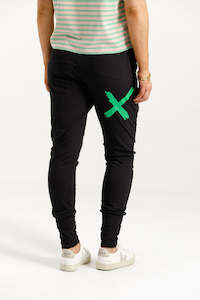 Apartment Pants - Black With Kelly Green Cross