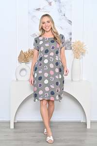 Larger Sizes: Linen Circle Dress With Ribbed Side Inserts - Khaki