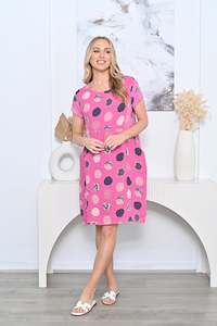 Dresses: Linen Dress Circles With Ribbed Side Inserts - Hot Pink