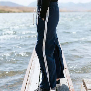 Pants: Indiana Wide Leg Pants - Navy With Cream Stripe