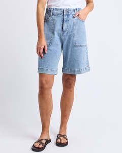 Atlas Long Denim Shorts - Mid Blue Wash