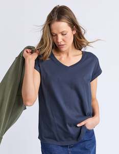 Tops: Manly Vee T-Shirt - Navy