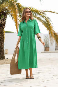 Pintuck Shirt Dress - Green
