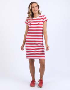 Dresses: Signature Stripe Tee Dress - Cayenne/White Stripe