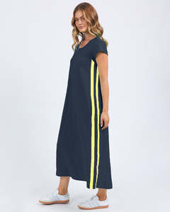 Larger Sizes: Recovery Short Sleeve Dress - Navy With Neon Lemon