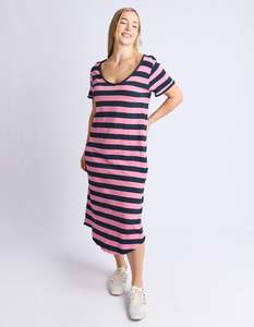 Elm: Meave Midi Dress - Chateau Rose/Navy Stripe