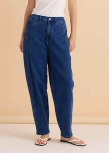 Larger Sizes: Barrel Leg Jean Joggers - Dusty Blue