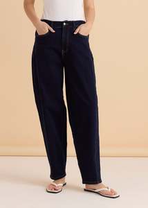 Larger Sizes: Barrel Leg Jean Joggers - Indigo Blue