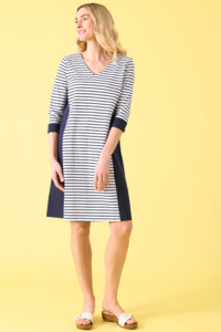 Wainui Dress - Navy/White Stripe