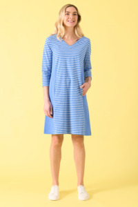 Wainui Dress - Bluebell/White Stripe