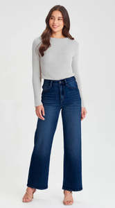 Junk Food: Wendy Wide Leg Jeans - Dark Blue