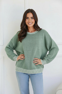 Crenshaw Blanket Stitch Trim Knit - Sage