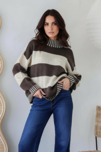 Grace Co: Tilly Stripe Knit - Chocolate/Latte