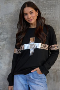 Silver Cross Leopard Sweatshirt - Black