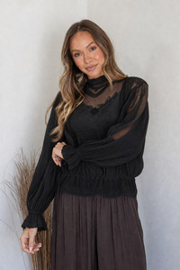 Shirts: Embroidered Vintage Blouse - Black
