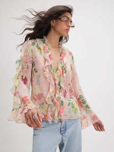 Mayflower Ruffle Blouse - Pink/Green