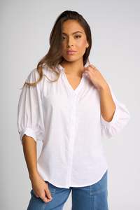 Folk Shirt With Concealed Placket - White