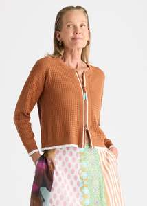 Pointelle Zip Cardigan - Toffee
