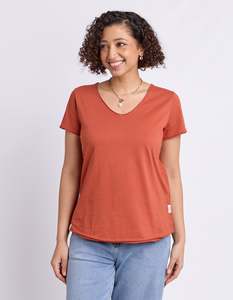 Tops: Pima Vee Tee Shirt - Earth Brown