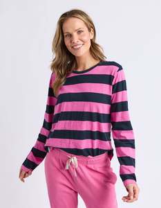 Spritz Stripe Long Sleeve Tee - Hot Pink/Navy