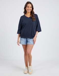 Larger Sizes: Mazie Vee Neck - Navy