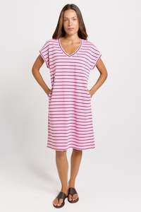 Zena T-Shirt Dress - Pink/Chocolate Stripe