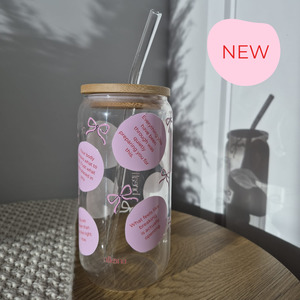 Hospital Bag Essentials: Birth Affirmation Tumbler with Bamboo Lid and Glass Straw