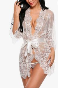 White Lace and Satin Robe SIZE M