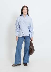 Shirts: SATINE SHIRT / BLUE-BEIGE