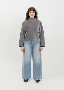Knit Tops: Bonnie Knit Sweat / Pale Blue-Espresso