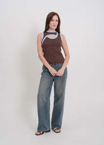Knit Tops: Tashi Knit Tank / Chocolate-Baby Blue