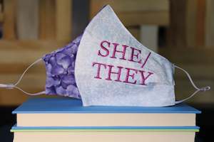 Alphabet Merch: Pronoun Mask: She/They Purple