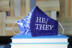 Pronoun Mask: He/They Blue