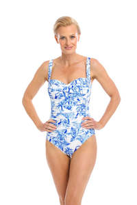 Water: Togs Blue Hibiscus Tank Ruched One Piece Swimsuit