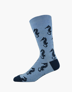 Bamboozld: Bamboozld Mens Seahorse Bamboo Sock - Denim / R7-11