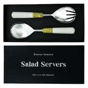 Gifts For Her: Salad Server Set -  Ochre/Ivory