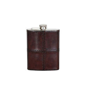 Leather Hip Flask in Dark Brown with Nickle Details