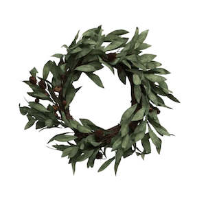 Faux Plants Foliages Flowers: Eucalyptus & Brown Berry Wood Wreath - Small