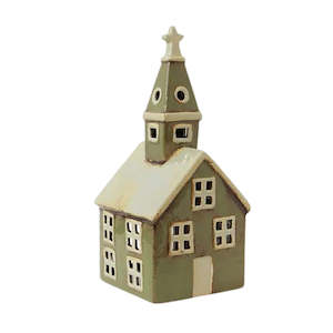 Christmas Decor: Alsace Tea Light Church: Olive Green