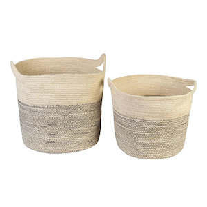 Laundry Baskets: Jute Natural/White Round Basket - Small