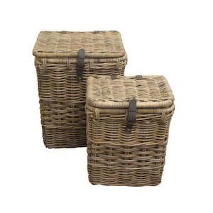 Laundry Baskets: Grove Rectangle Laundry Baskets with Leather Strap - Small