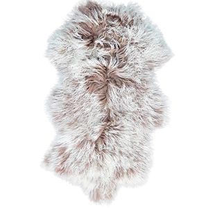 Rugs Animal Hides: Kinsley Tibetan Lamb Hide in Beige with white tip - Single